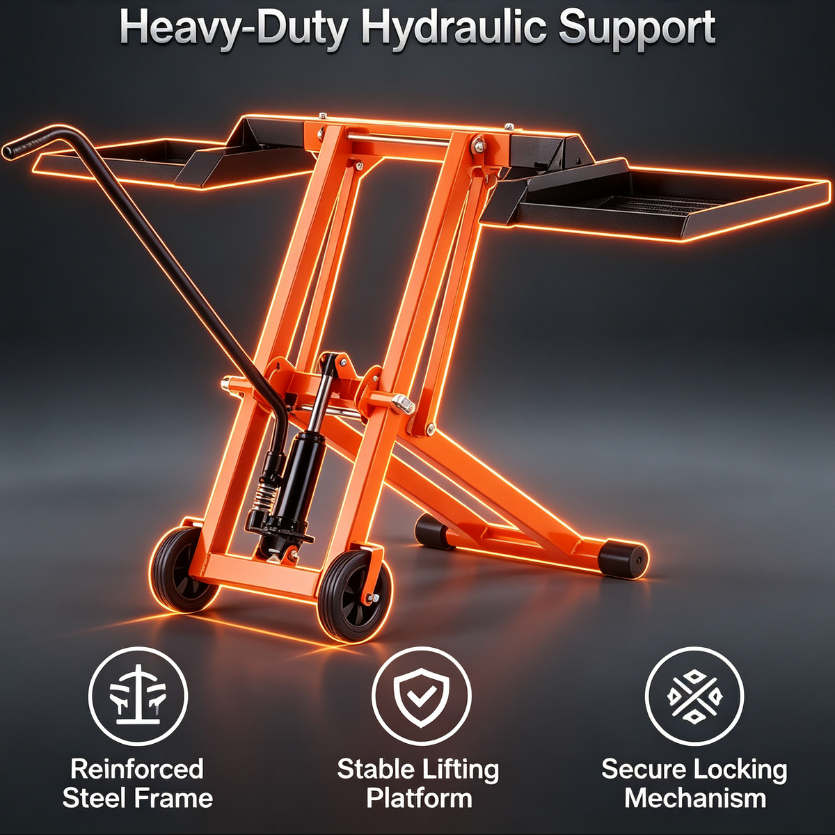 Hydraulic Lawn Mower Lift Jack, 500 LBS Load Capacity Solid Carbon Steel Mower Lifter, Adjustable Width Mobile Maintenance Lift for Zero Turn Mowers & Riding Garden Tractors, Orange