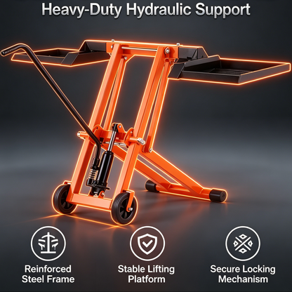 Hydraulic Lawn Mower Lift Jack, 500 LBS Load Capacity Solid Carbon Steel Mower Lifter, Adjustable Width Mobile Maintenance Lift for Zero Turn Mowers & Riding Garden Tractors, Orange