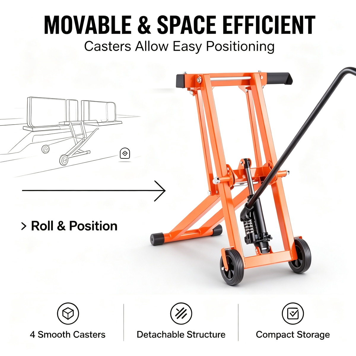 Hydraulic Lawn Mower Lift Jack, 500 LBS Load Capacity Solid Carbon Steel Mower Lifter, Adjustable Width Mobile Maintenance Lift for Zero Turn Mowers & Riding Garden Tractors, Orange