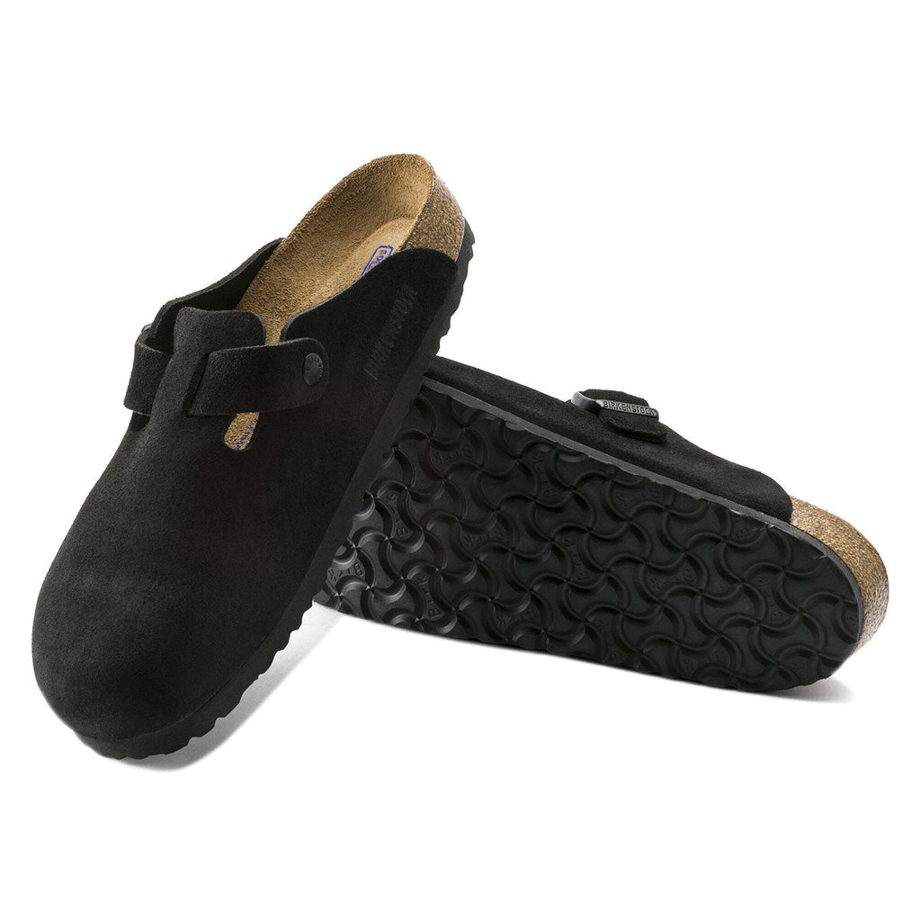 Birkenstock Womens Boston Soft Footbed Sandals - Black Suede
