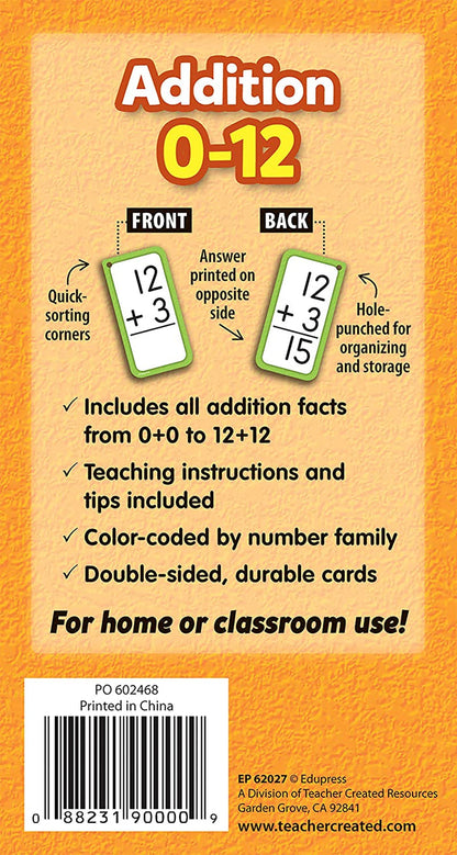 Addition Flash Cards - All Facts 0–12