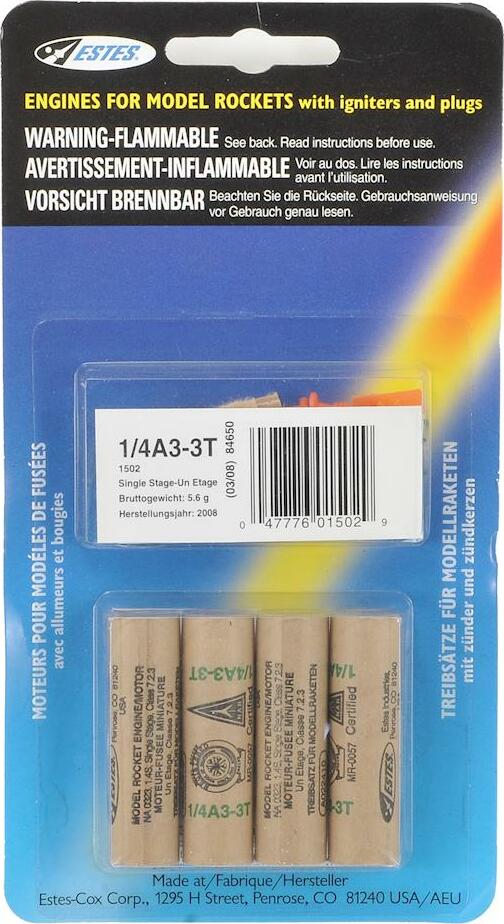 Estes 1/4 A3-3T mm Single (4) HAZS