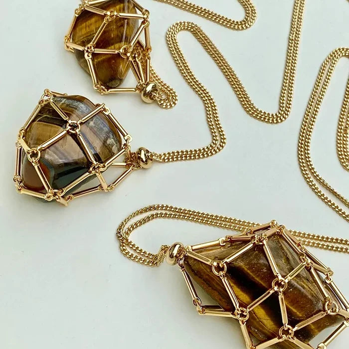 Golden Tranquil Crystal Pouch Necklace