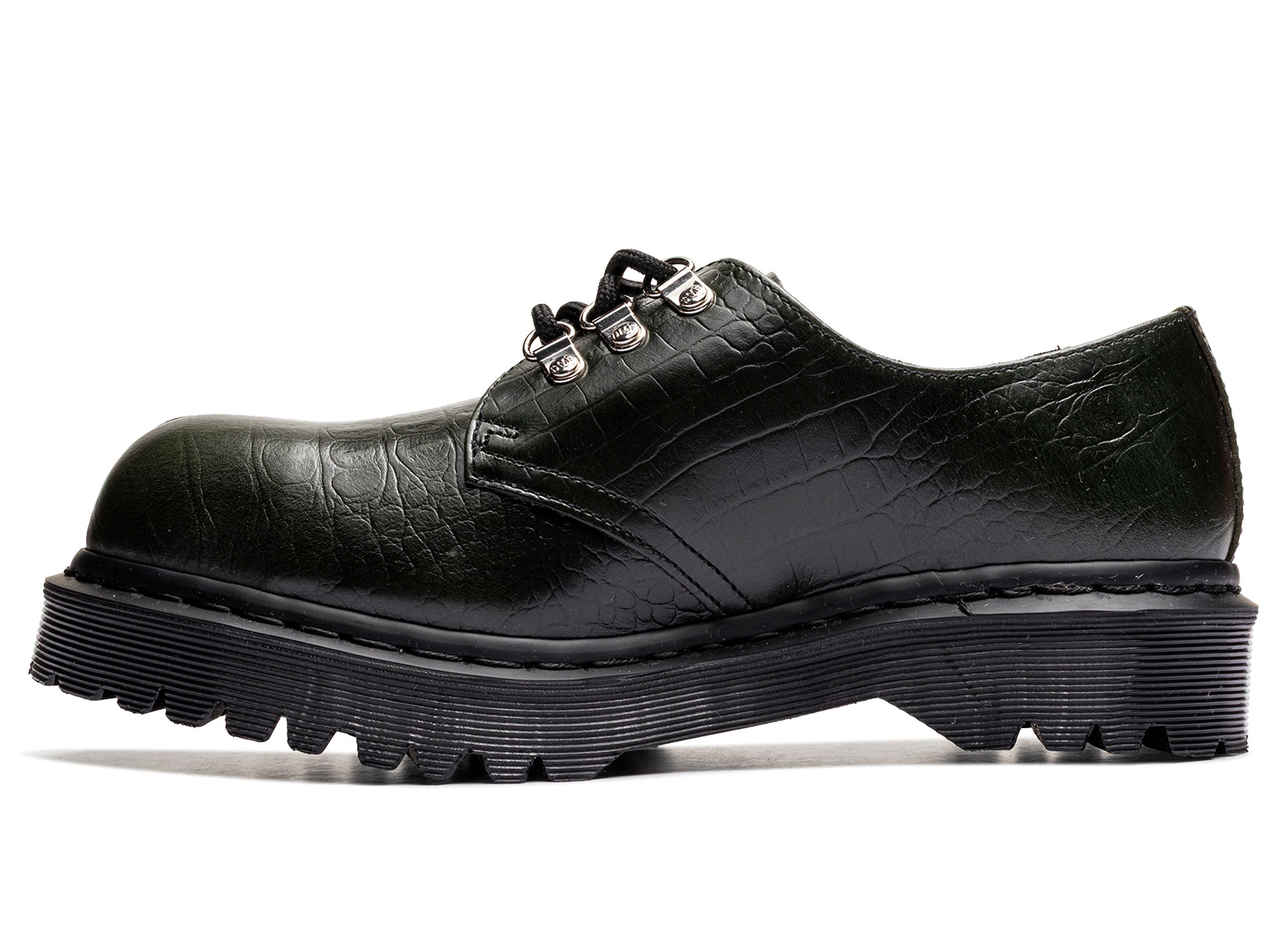 Dr. Martens Crocodile 1461 Bex Steel Toe Leather Shoes in Forest Green