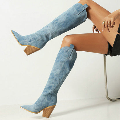 Sadie Knee High Denim Boots
